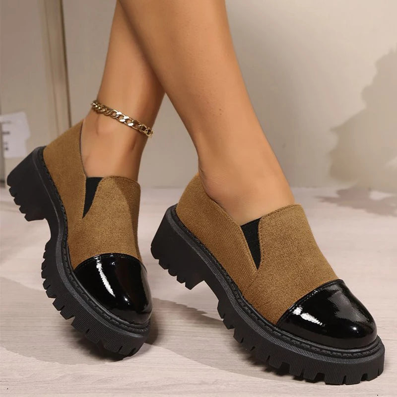 All Match Retro Leopard Loafers Shoes Women Spring Autumn Faux Suede Platform Mid Heel Pumps Woman Round Toe Casual Shoes Mejur
