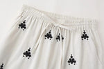Foridol Geometric Pattern Embroidery Long Pants Women Wide Leg Beige Casual Summer Pants Elastic Waist Drawstring Pants 2025