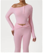 2 Pieces Women's Seamless Yoga Set Long-sleeved Shirt Flared-pants Tracksuit Running Fitness Sports Set Slim-fit High Waist Suit