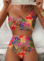 Women Sexy High Waist Split Swimsuit Lace Up Floral Bikini Set Summer Two-piece Beachwear Bathing Suit Thong Biquinis