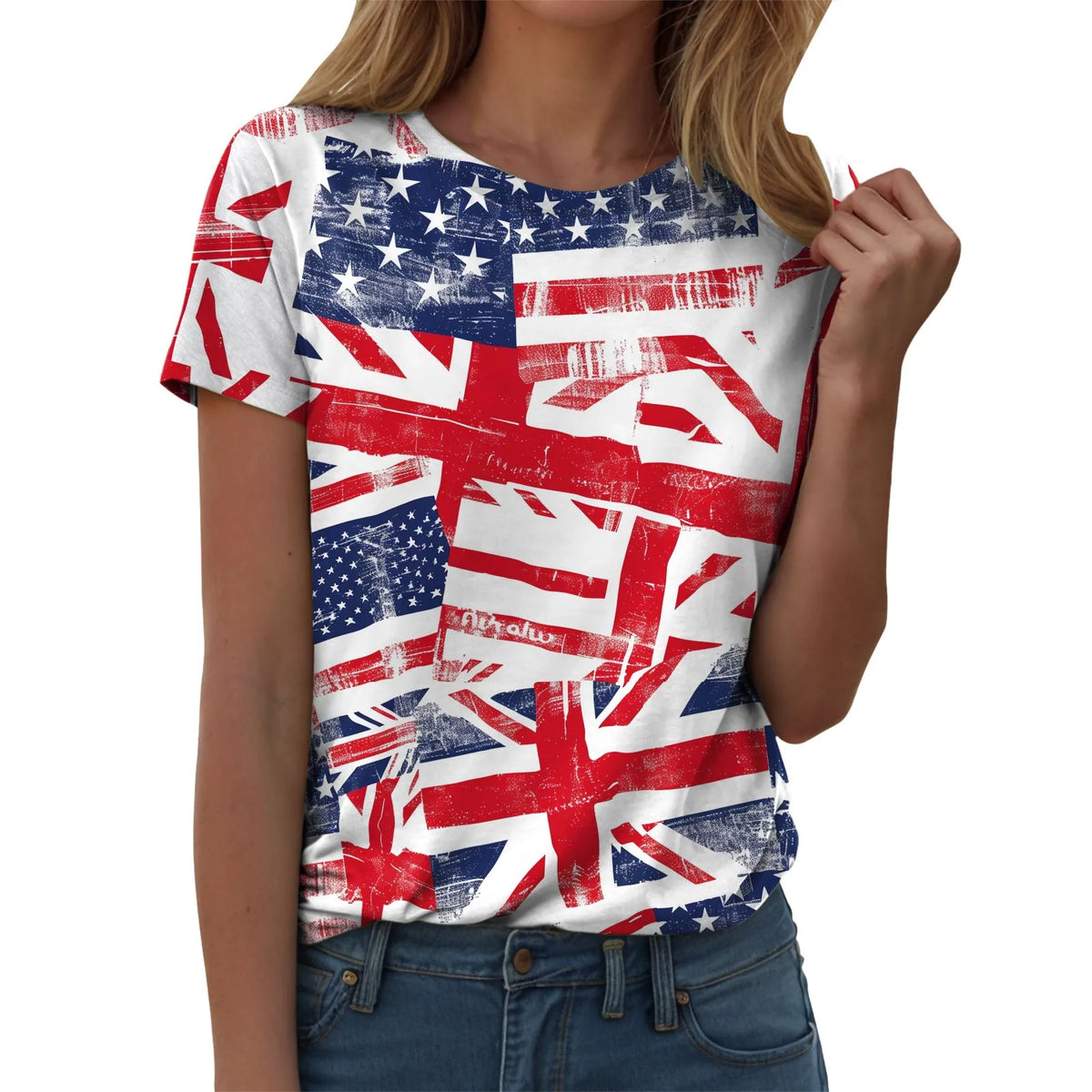Women's British Flag Print T-Shirt Casual Round Neck Short Sleeve T Shirts Uk United Kingdom Women Vintage Tees Tops Clothing