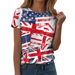 Women's British Flag Print T-Shirt Casual Round Neck Short Sleeve T Shirts Uk United Kingdom Women Vintage Tees Tops Clothing