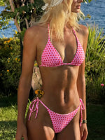 New Retro Polka Dot Tie Side Bikini Set for Women, Sexy Push Up Halter Neck Swimwear, High Waist Beach Bathing Suit, Summer