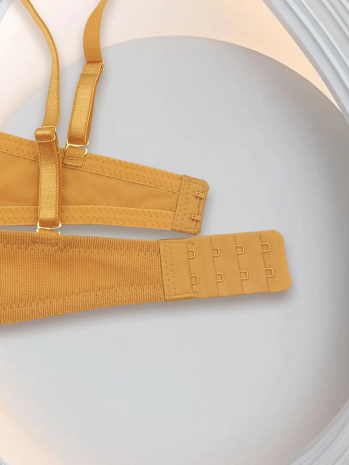 Yellow deep V-neck cinched top support underwear for women, large breasts, small look, soft steel coil bra, sexy mesh bra