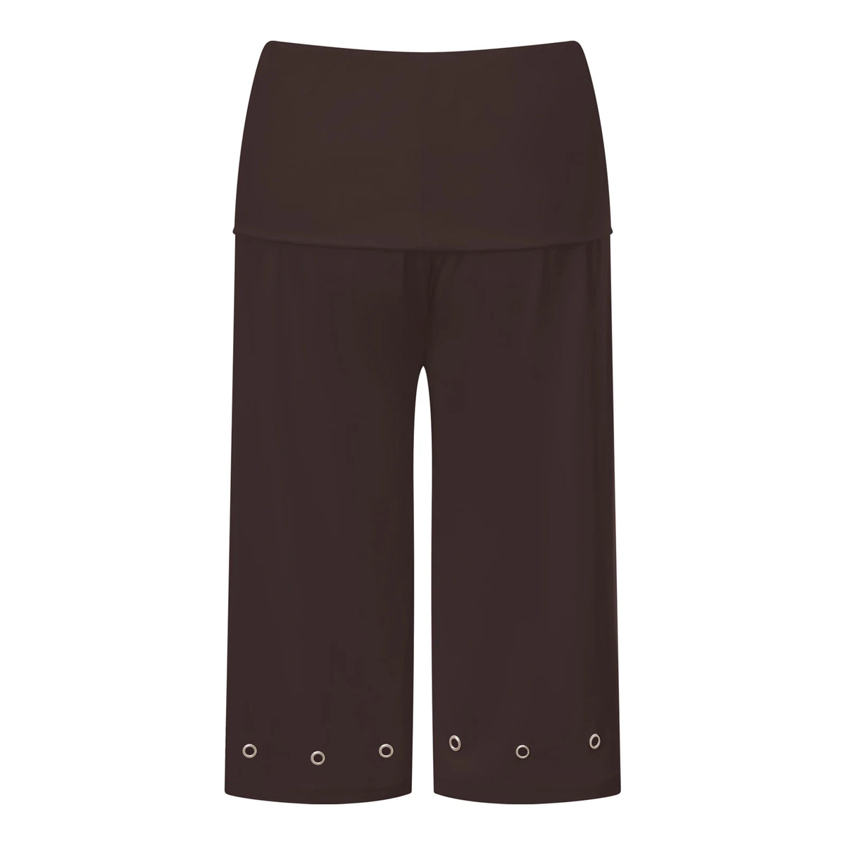 Women Capris Pants Summer Elastic Waist Solid Color Eyelets Casual Short Trousers Streetwear for Daily
