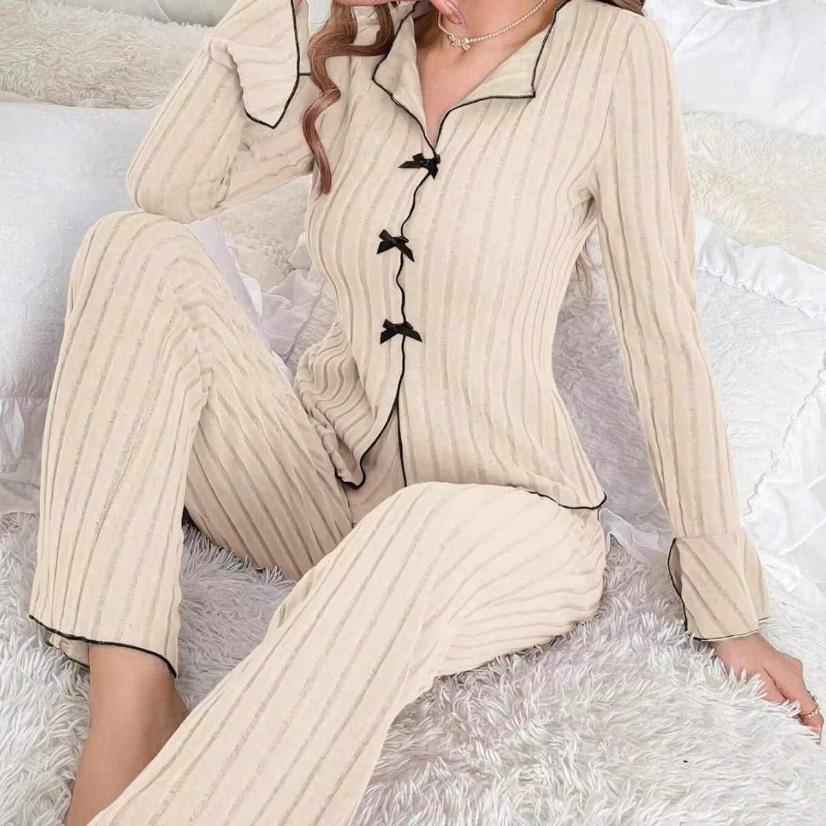 Autumn and Winter New Home Clothes Warm Pajamas Women's Two piece Set Casual Fashion Sexy Home Clothes Set Butterfly Hot Sale