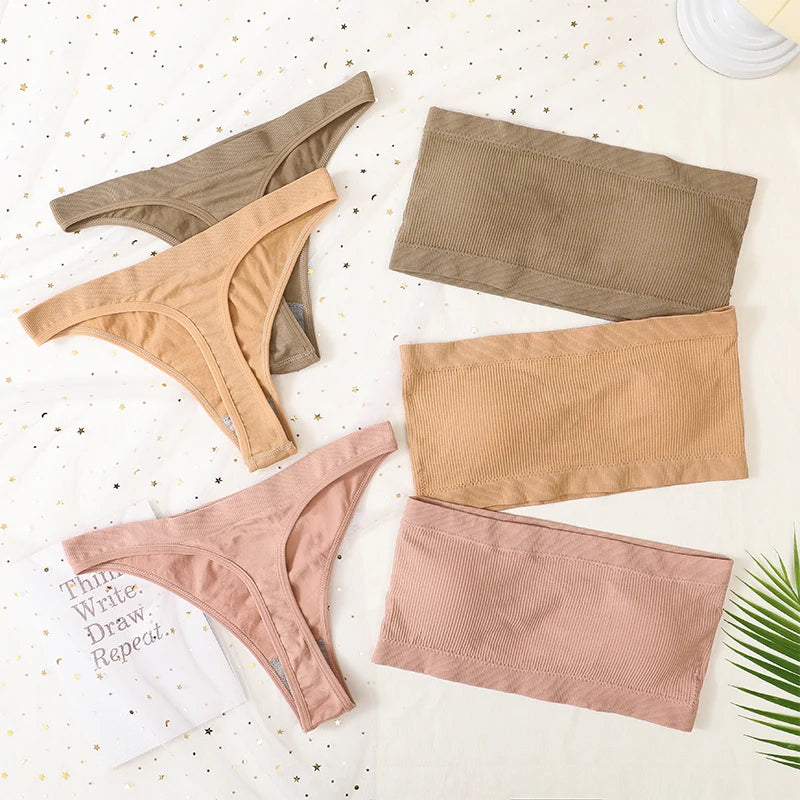 Women Strapless Bra And Panties Set Bandeau Bra High Waist Thong Seamless Underwear Sexy Tube Bra Female Sexy Lingerie Set M-XL