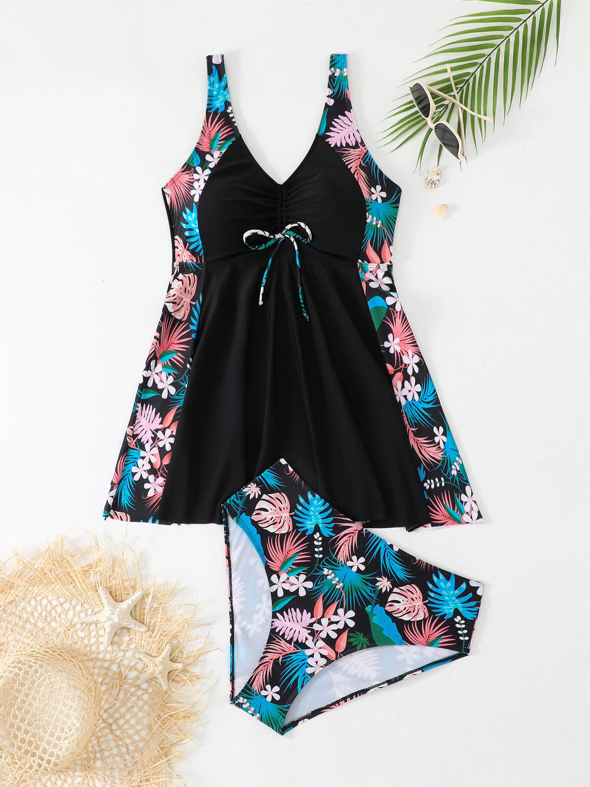 Strappy Printed Tankini 2026 Large Plus Size Swimsuit Women Beach Dress Swimwear Female Bathers Bathing Swimming Swim Suit 4XL
