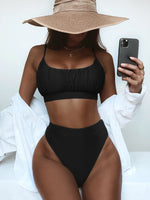 Bikini 2026 Sexy Solid High Waist Pleated Swimwear Swimsuit Women Bikinis Set Bathing Suit Beach Bikini Female Push Up Banadores