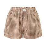 Women’s Plaid Print Shorts Elastic Low Waist Button Front Lounge Shorts Boxers Streetwear