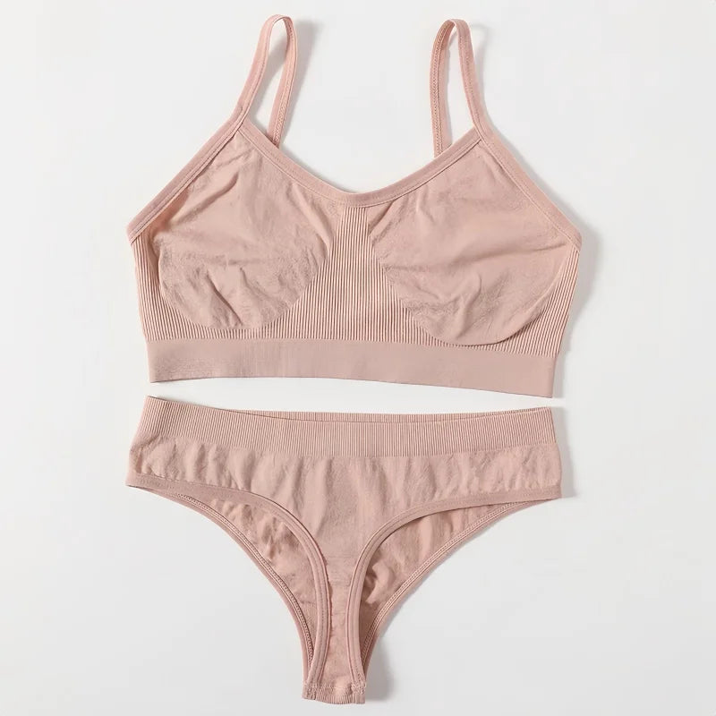 Women Buttery Soft Bra And Panties Set Push-Up Unlined Brassiere Breathable Ribbed Underwear Stretchy Crop Top Sexy Lingerie Set