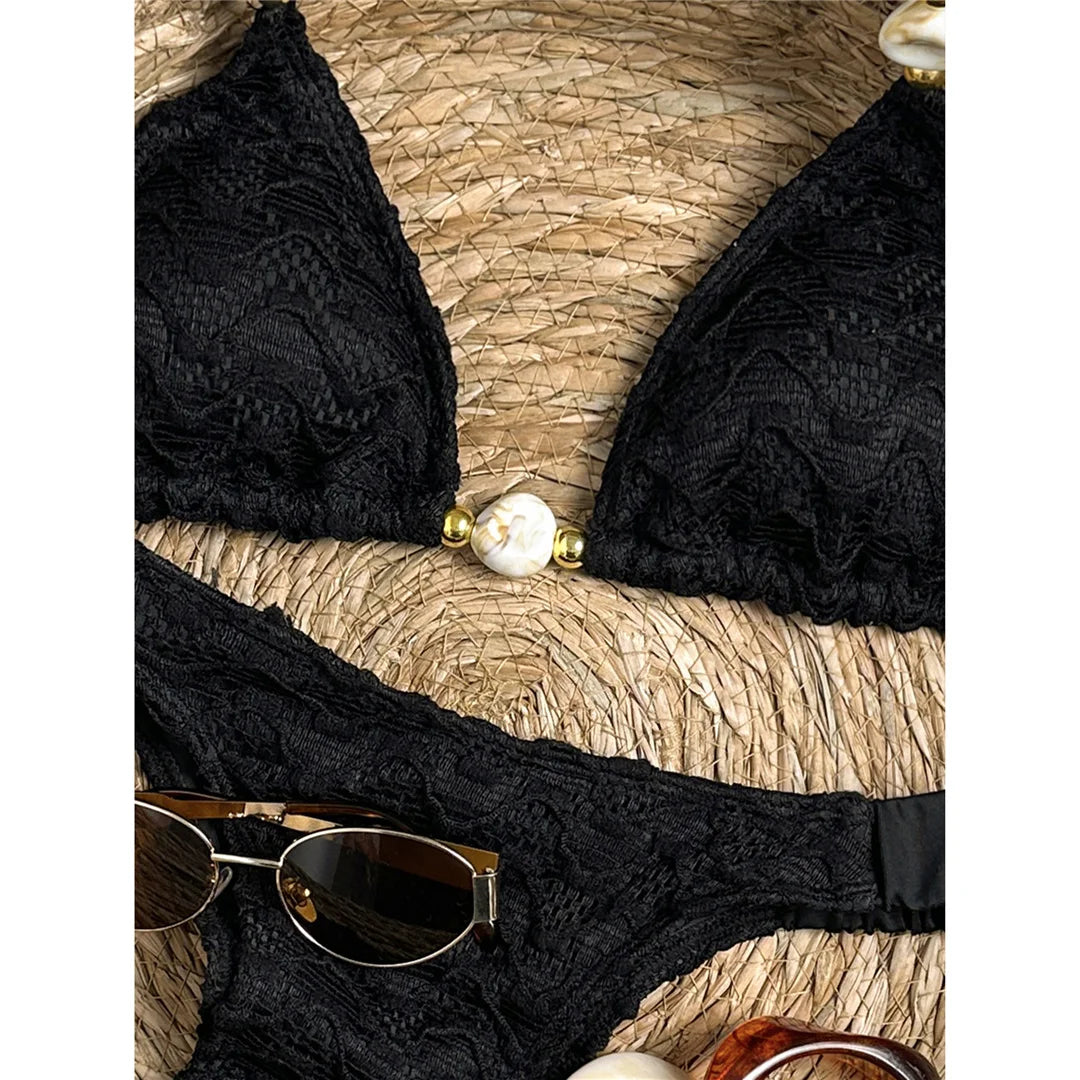 2026 Wrinkled Crinkled Halter Bikini Women Swimwear Female Swimsuit Two-pieces Bikini set Padded Bather Bathing Suit Swim V8135