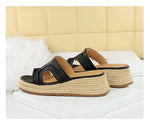 Spring 2025 Women's Slippers Hollow Out Strap Waterproof Thick Heel Woven Rope Country Style Slip-On Shoes Polyurethane Material