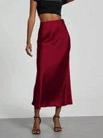 28 Colors New 2026 Women's Elegant High Waist Satin Long Skirts Female Summer Solid Color Faldas Fashion Women Skirts KBA3