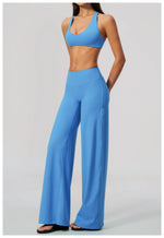 Summer 2 Piece Yoga Sets Women Tight Back Cross Sports Bra High Waist Peach Hip Wide Leg Pants Gym Running Fitness Workout Suits