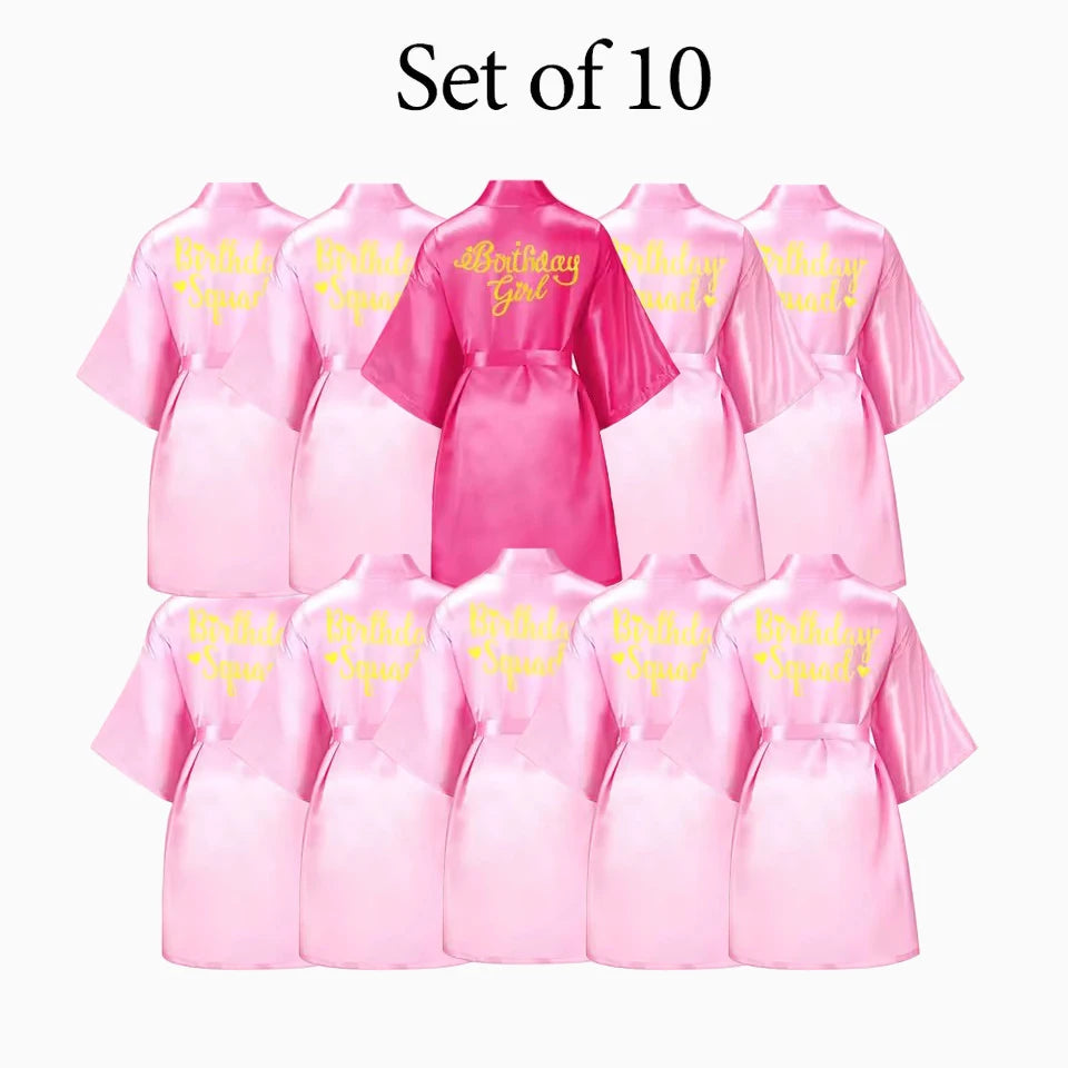 6-12Pcs Spa Girls Party Birthday Squad Robes Girl Kimono Spa Robe Pajama Party Favors Soft Satin Bathrobe for Kid Birthday Decor