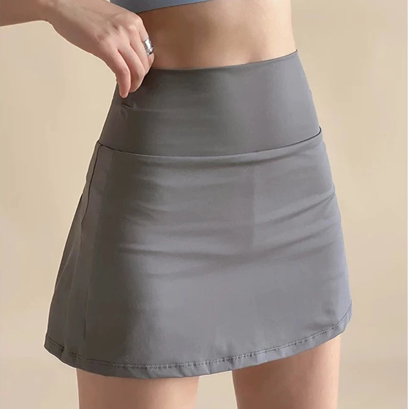 Women's High-Waisted Sports Short Skirt Anti-Glare A-Line Yoga Pants Skirt with Inner Lining for Fitness Cool Design