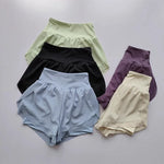 Women's yoga shorts, summer mesh fake two-piece quick drying anti glare fitness high waisted yoga pants