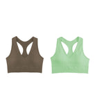 2Pcs/Set Women Deep V Neck Y-Back Padded Tank Bra Rib Cropped Tank Bralette Racerback Strap Daily Inner Top One Size Underwear