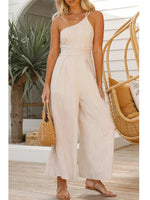 Foridol Waist Folds Backless Double Strap Casual Wide Leg Jumpsuit Long Pants Green 2025 New Female LooseJumpsuit
