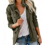 Women Jacket Long Sleeve Lapel Women Jackets Solid Color Coat Outerwear with Multiple Pockets