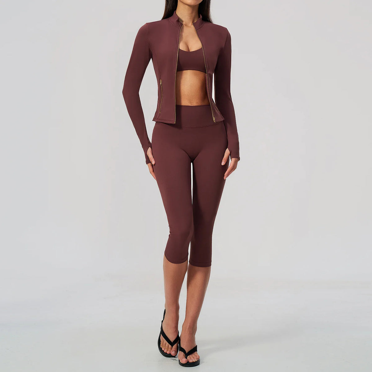 Yoga Set 3PCS Women's Tracksuit Workout Outfit Zipper Fitness Long Sleeved Sportswear Gym Clothes Female Sports Bra Yoga Clothes