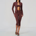 Yoga Set 3PCS Women's Tracksuit Workout Outfit Zipper Fitness Long Sleeved Sportswear Gym Clothes Female Sports Bra Yoga Clothes