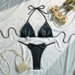 Glitter Sparkling Bow Halter Bikini Female Swimsuit Women Swimwear Two-Pieces Bikini Set Padded Bather Bathing Suit Swim V7567