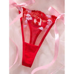 Romantic Honeymoon Lingerie for Women Red Mesh Heart Embroidery Sexy Transparent Underwear Half Cup Underwire Bra&Panty Set