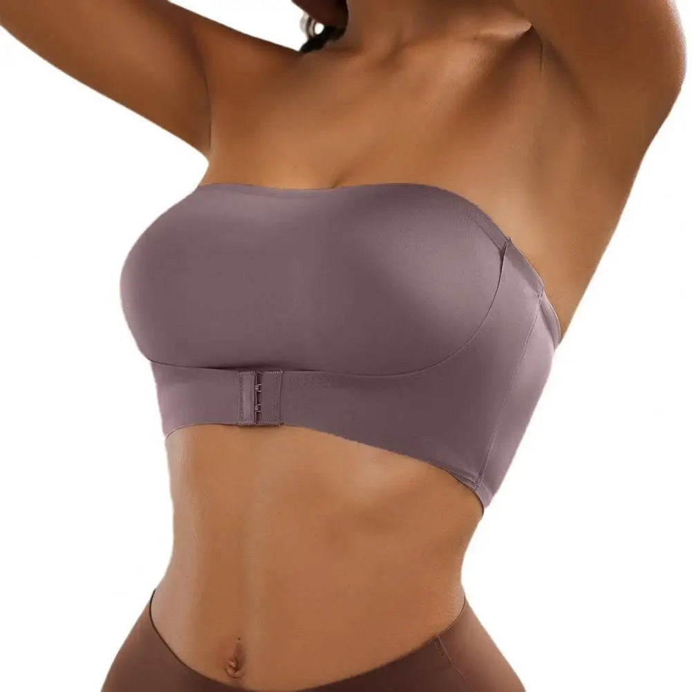 Comfort Tube Top Strapless Bra for Women Push Up Non-Slip Bandeau No Underwire Front Closure Bralette