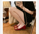 Women Pumps Fashion Square Heel Sexy High Heels Wedding Shoes Ladies Round Toe Metal Buckle Party Chunky Shoes Zapatillas Mujer