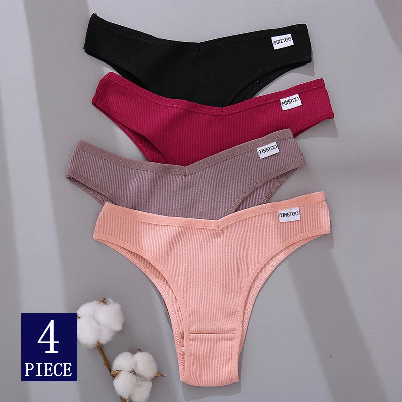 4Pcs/Set Women Cotton Brazilian Panties M-XL Low-Rise Solid Color Underwear Ladies Comfortable Underpants Girls Panty Intimates
