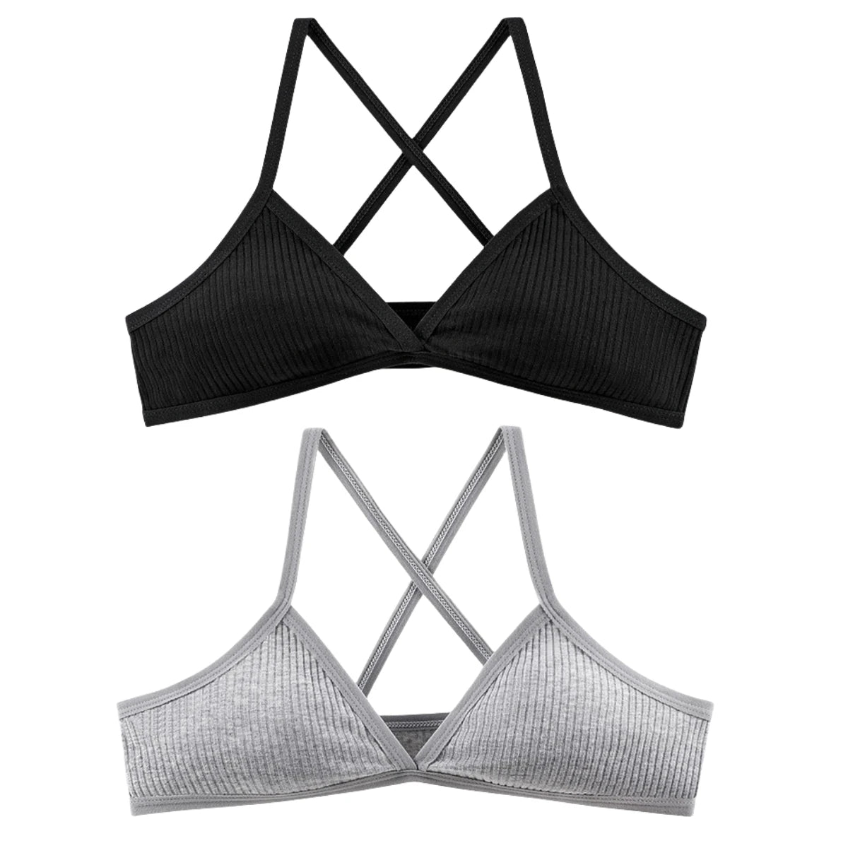 2Pcs/Set Women Ribbed Knit Triangle Bralette Wireless Bra Sexy Lingerie Soft Comfort Underwear Ladies Bra No Pads S-L