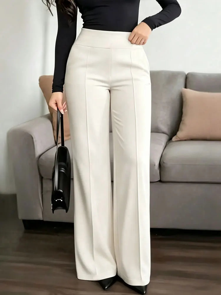High Waisted Wide Leg Pants Solid Color Versatile Trousers For Office And Commuting Elegant And Fashionable Casual Leggings