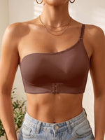 Solid Women's One Shoulder Seamless Bra Front Closure Thin Breathable Comfort Wireless Lingerie