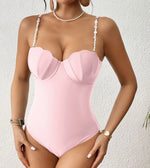 Push Up One Piece Swimsuit Female 2026 Swimwear Women Scallop Bathing Suits Summer Beach Wear Pearl Monokini Swimming Suit Black