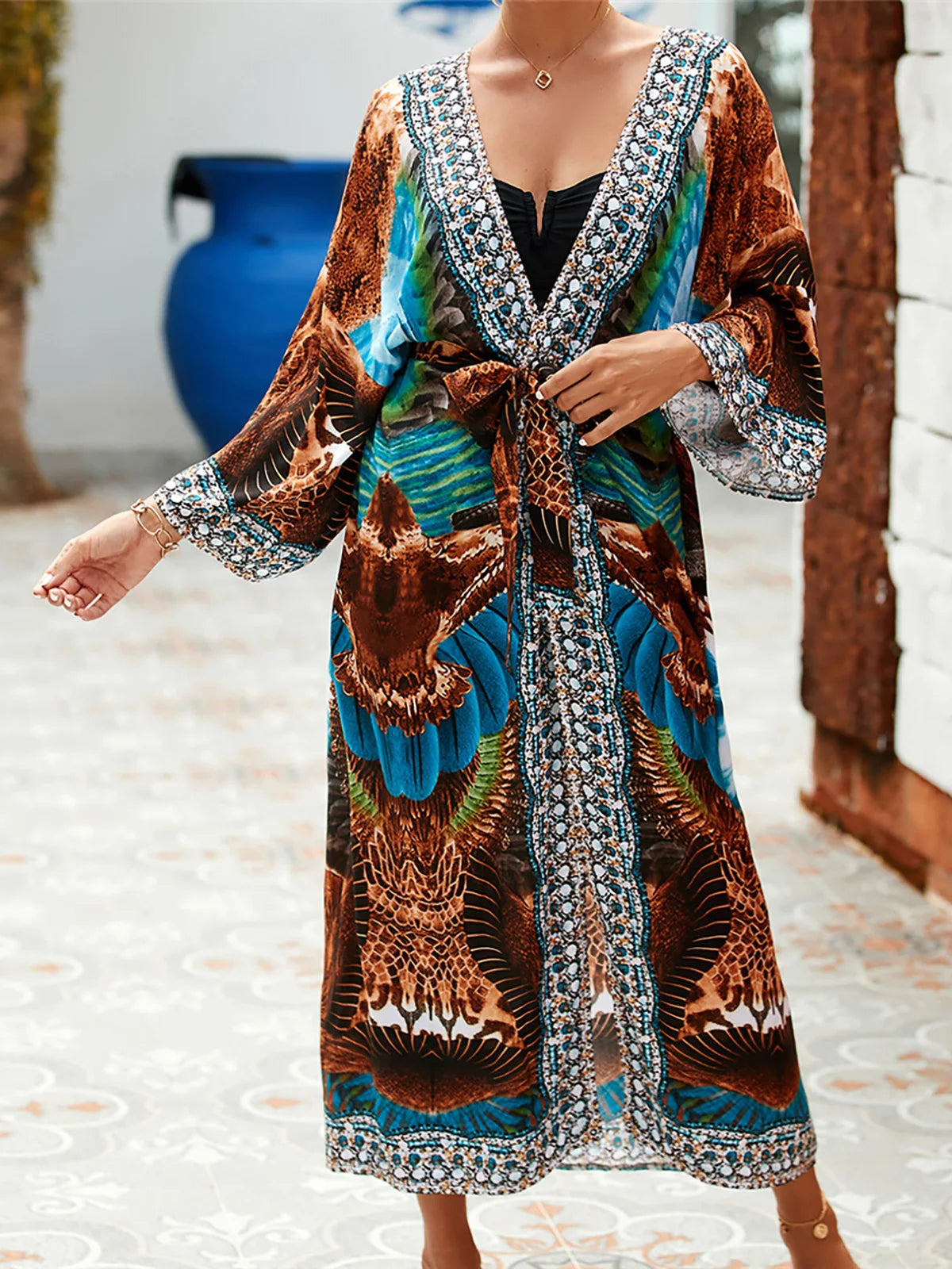 13 Colors Printed With Belt Crochet Knitted Tunic Beach Dress Beach Wear Beachwear Beach Cover Up Cover-upsFemale Women V7201