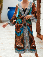 13 Colors Printed With Belt Crochet Knitted Tunic Beach Dress Beach Wear Beachwear Beach Cover Up Cover-upsFemale Women V7201
