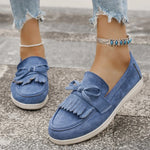 Retro Tassel Bowknot Flats Shoes Women Solid Color Faux Suede Flat Shoes Woman Wear Resistant Plus Size 36-43 Casual Shoes Lady