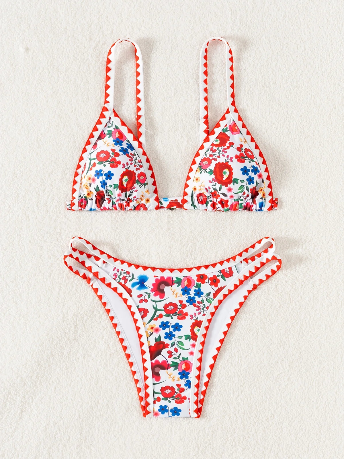 ZTVitality Sexy Floral Print Whip Stitch Bikini Set 2025 New Arrival Padded Bra Push Up Swimsuit Women's Swimwear Summer Biquini