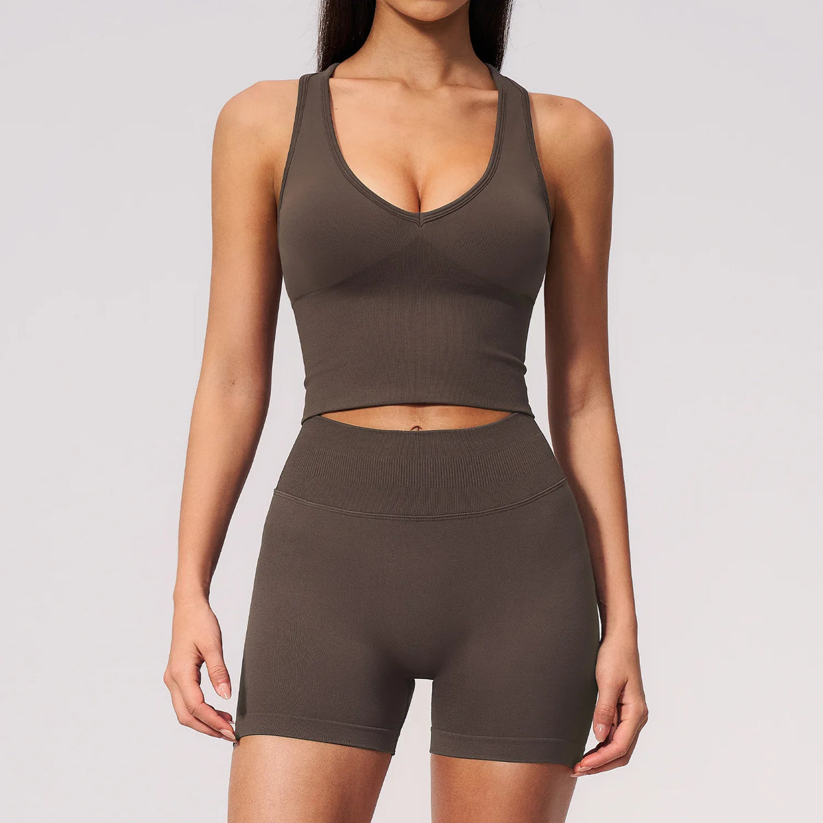 Seamless Gym Yoga Sets Women Breathable I-shaped Shock-absorbing Slim Sports Tank Top High Waist Shorts Training Fitness Suit