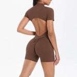 Women's Seamless Yoga Jumpsuits Sports Fitness Zipper Open Beauty Back Hip-lifting One-Piece Running Training Workout Bodysuits