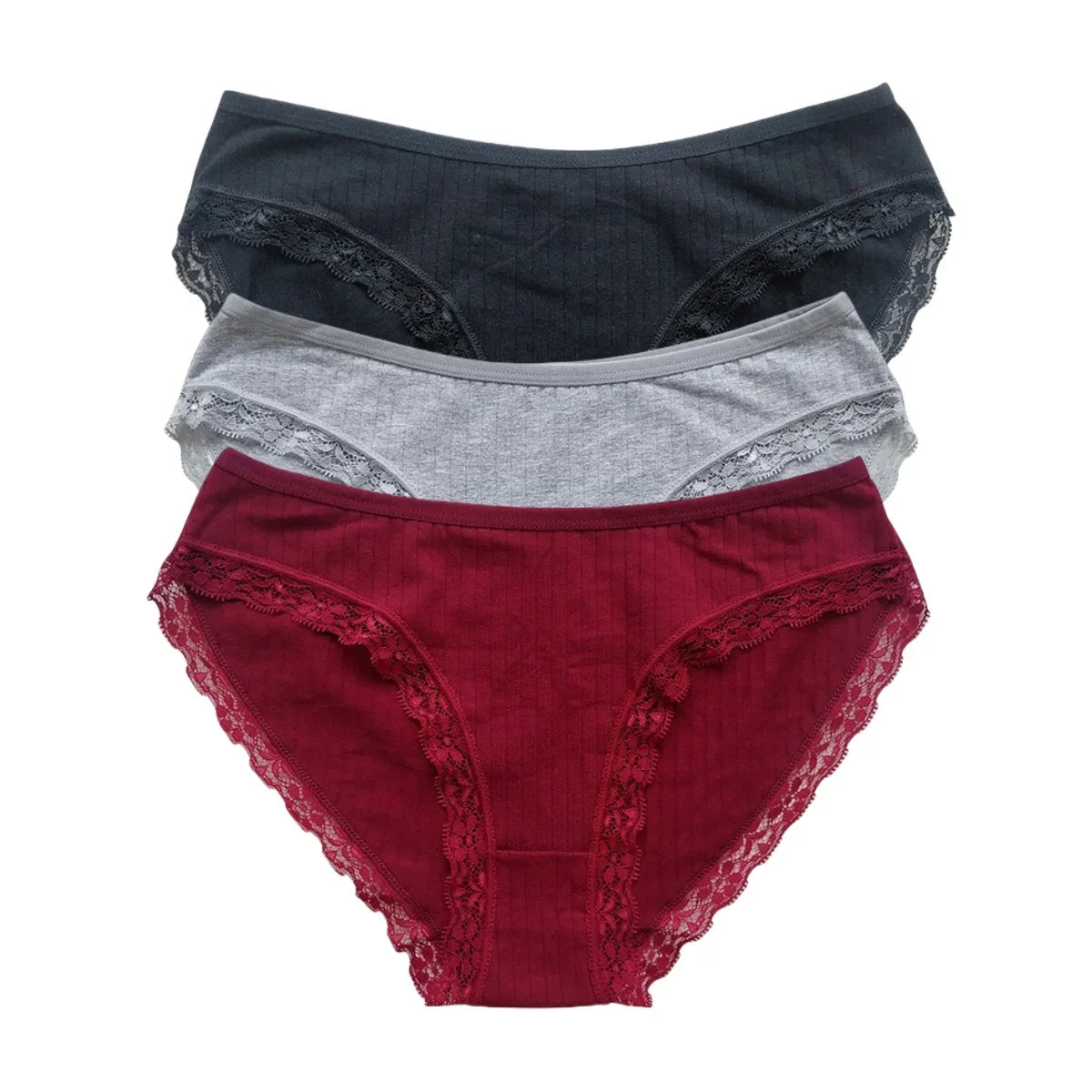 3Pcs/Set Women Lace Briefs Female Underpants Solid Color Pantys M-XL Soft Underwear Sexy Lingerie Intimates Cotton Panties