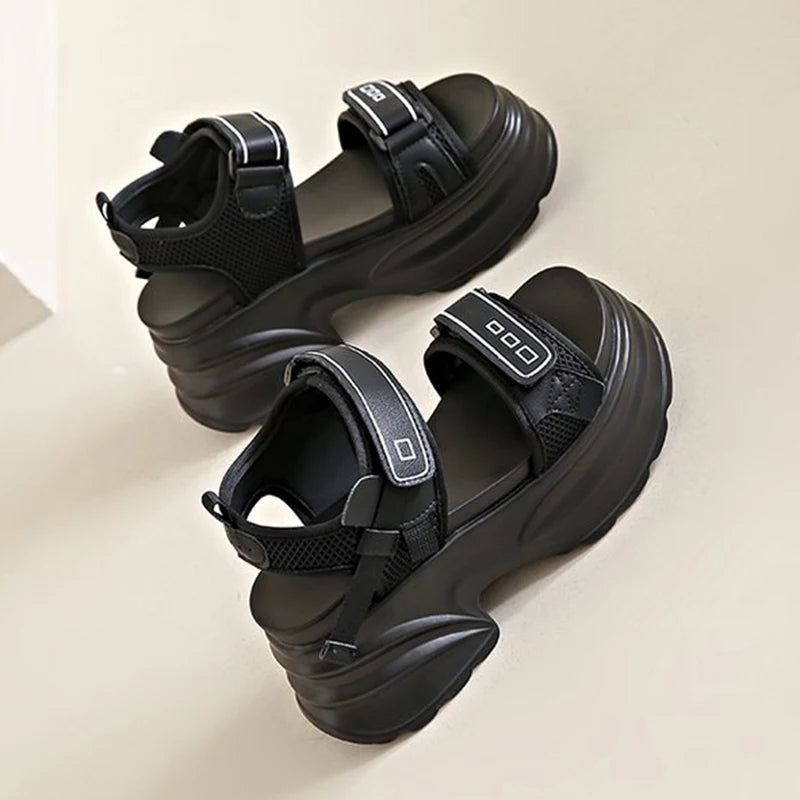 Silver Chunky Platform Sandals for Women Summer Wedge Heels Sport Sandals Woman Comfortable Thick Bottom Casual Sandles Female