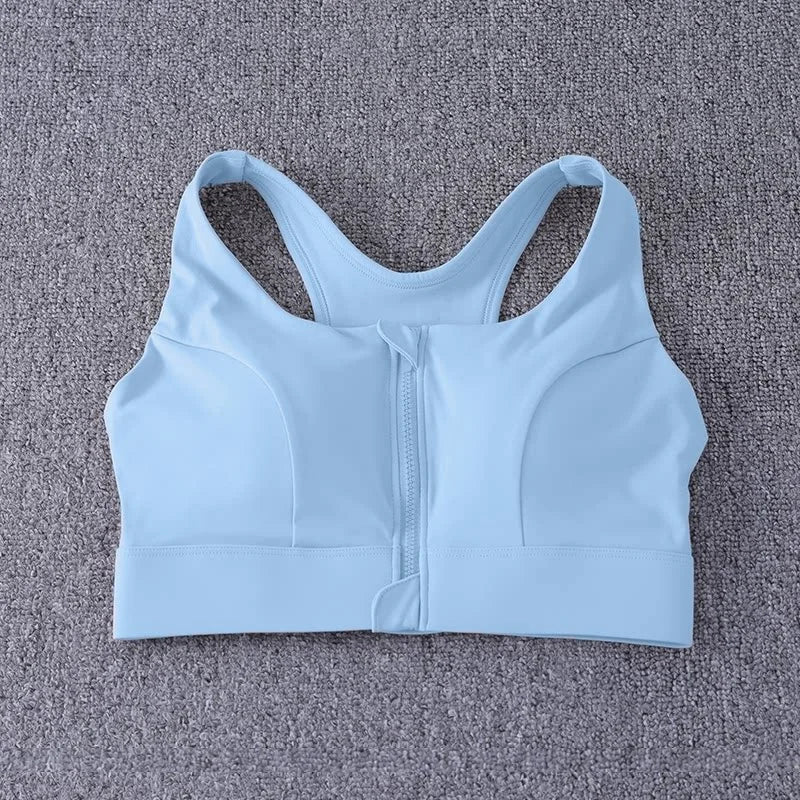2026 NewFront Zipper Adjustment High Strength Shockproof Gathered Sexy Cross Back Workout Sports Bra For Women