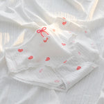 1 Pack Kawaii Rabbit Heart Print Briefs with Ruffles Trim Women's Mid-Rise Cotton Panties Soft Ribbed Underwear Lingerie M-XL