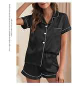 Luxurious Satin Pajama For Women Turn-down Collar Button Top & Shorts Sleepwear & Loungewear for Summer Home Clothes Suit