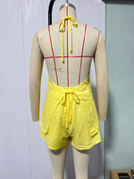 Foridol Bowknot Backless Cotton Casual Women's Suit Top+shorts Matching Set Summer Spring Beach White Set Two Piece Shorts Set