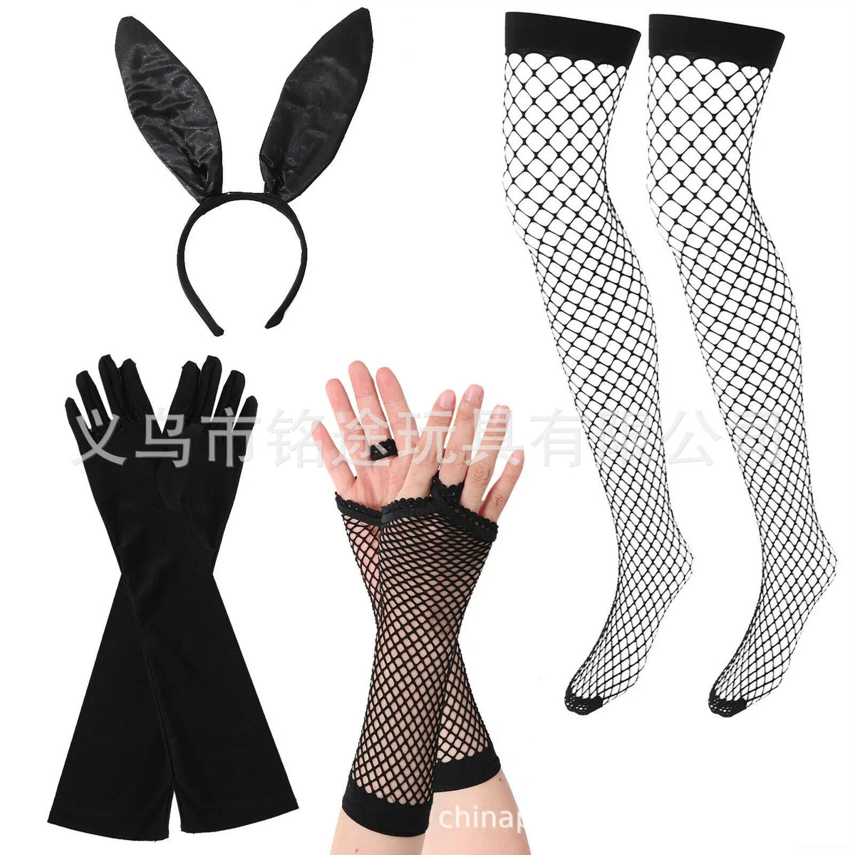 Easter Bunny Girl Cosplay 3-Piece Prop Set - Satin Headband Fluffy Rabbit Tail for Halloween Christmas