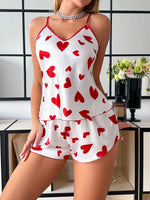New Fashion Women's Sleepwear Set Heart Print Two Piece Pajamas Breathable Sexy Summer Loungewear with Top and Shorts
